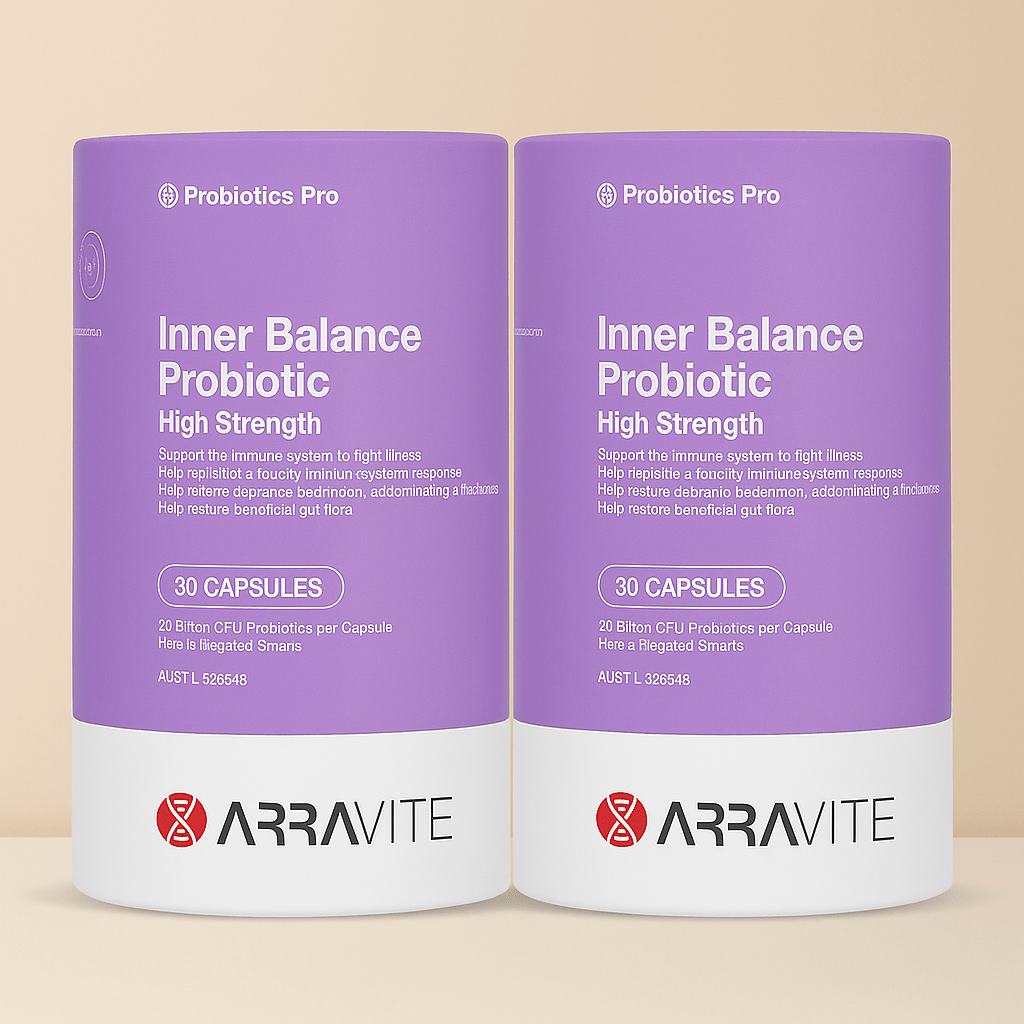 Inner Balance Probiotic – 2 Month Pack (2 x 30 Capsules) - 20 Billion CFU per capsule - ARRAVITE