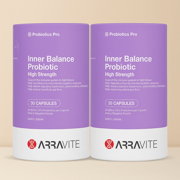 Inner Balance Probiotic – 2 Month Pack (2 x 30 Capsules) - 20 Billion CFU per capsule - ARRAVITE