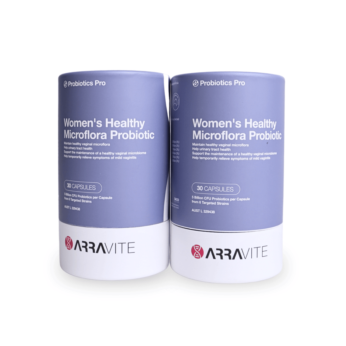 ARRAVITE Women's Microflora Probiotic 2-Month Pack – 2 x 30 capsules, supports vaginal and urinary health