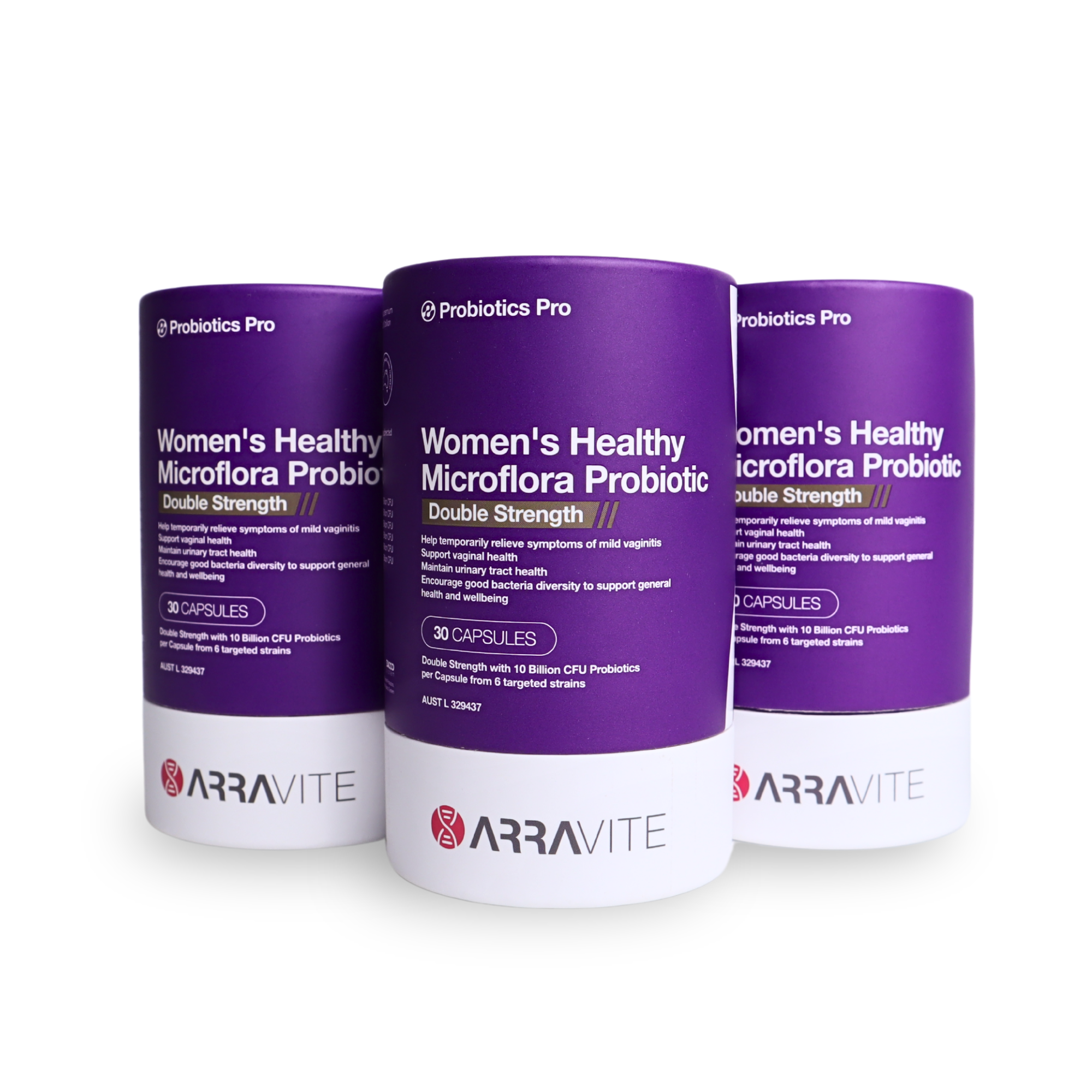 Women's Healthy Microflora Probiotics Double Strength – 3 Month Pack (3 x 30 Capsules) - 10 billion CFU & 4 targeted strains per capsule