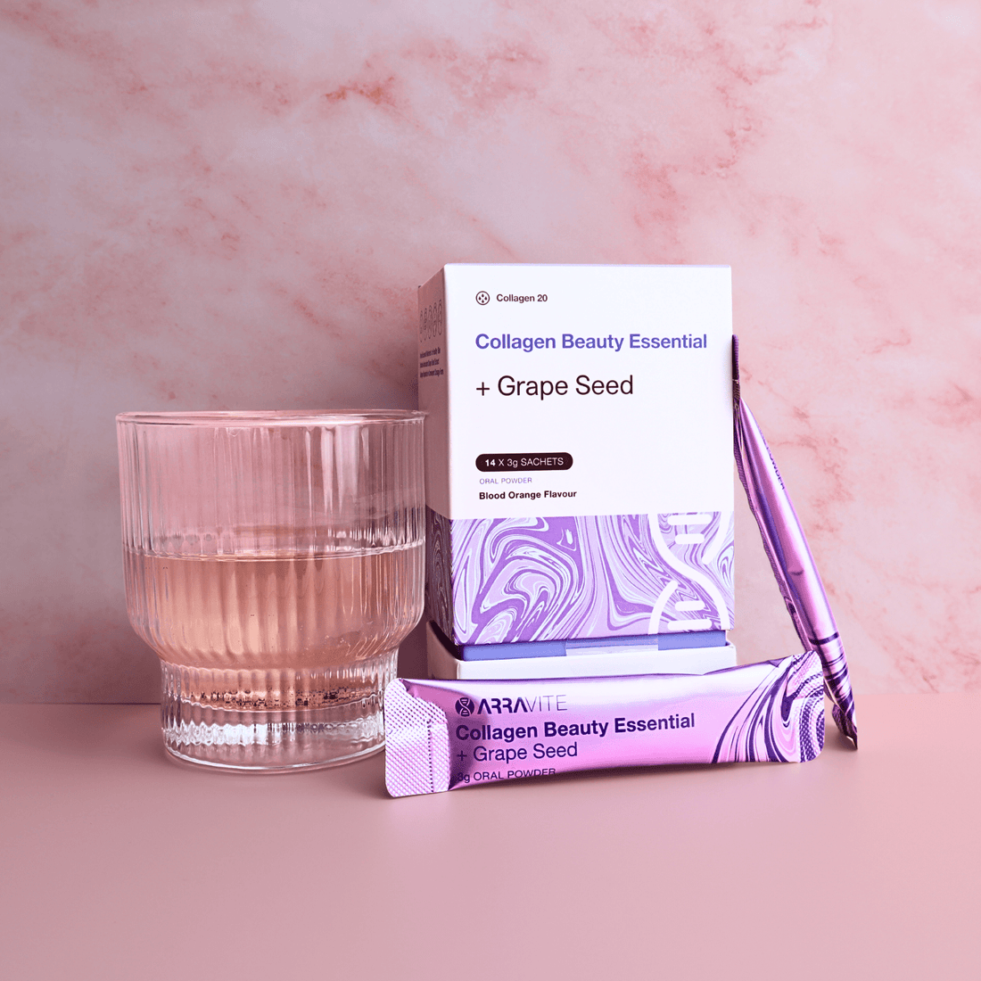 Collagen Beauty Essential + Grape Seed for Skin Firmness (Blood Orange Flavour) - ARRAVITE