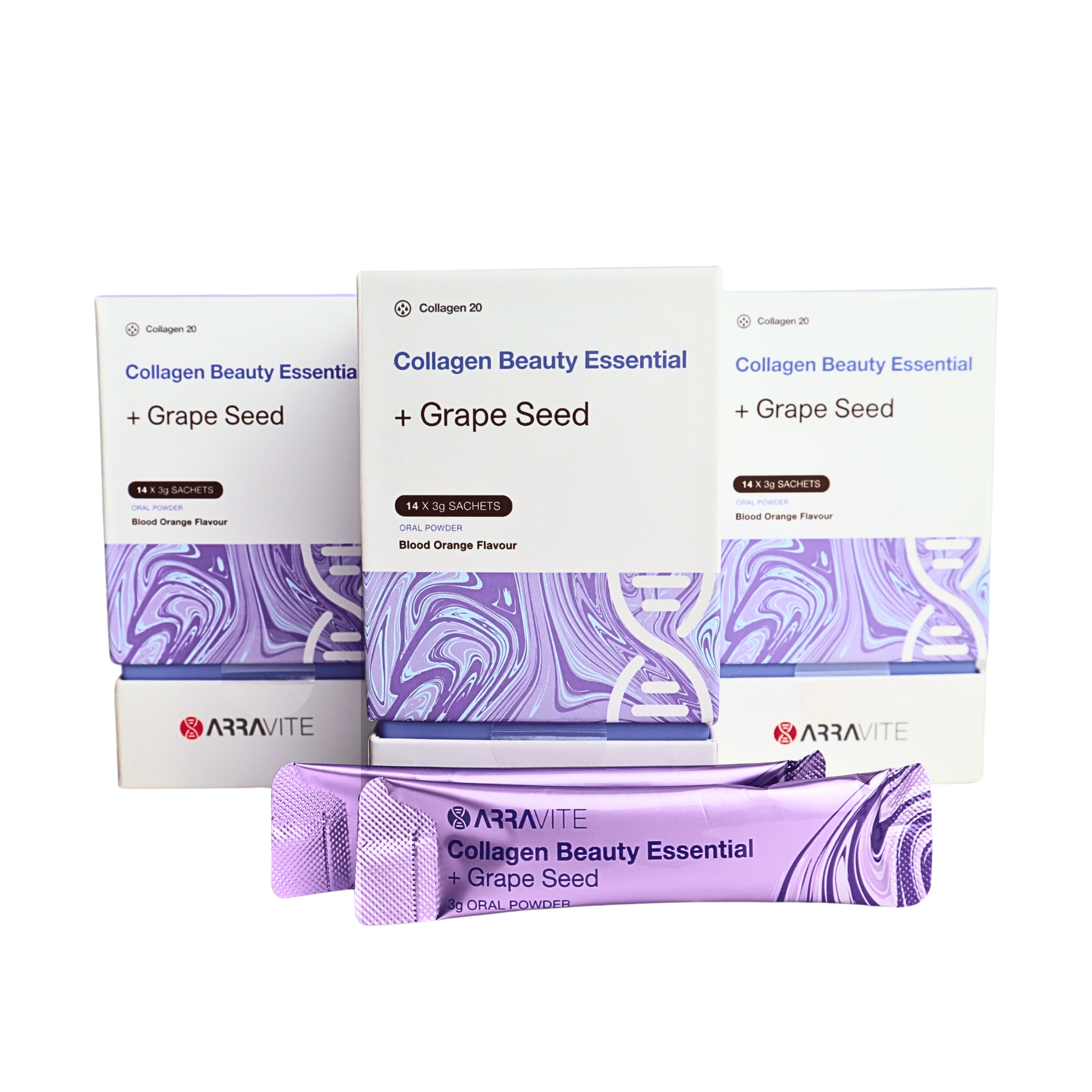 Collagen Beauty Essential + Grape Seed for Skin Firmness (Blood Orange Flavour) - ARRAVITE