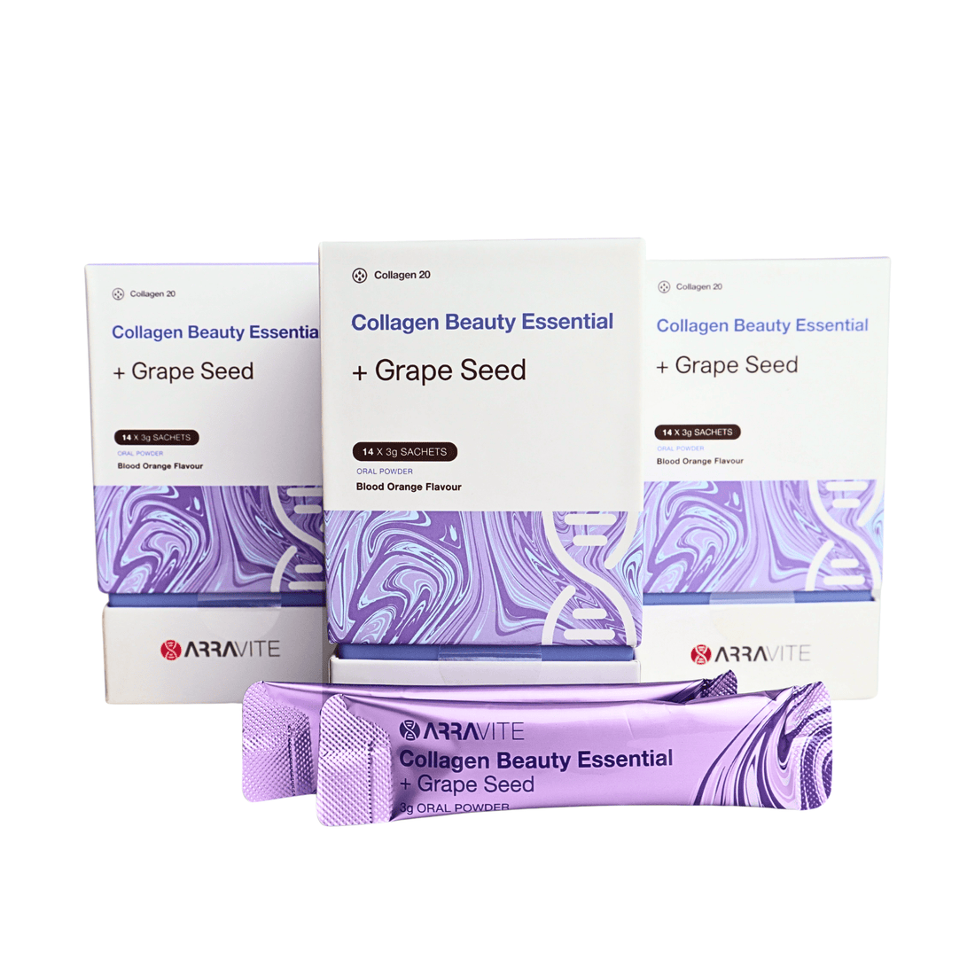 Collagen Beauty Essential + Grape Seed for Skin Firmness (Blood Orange Flavour) - ARRAVITE