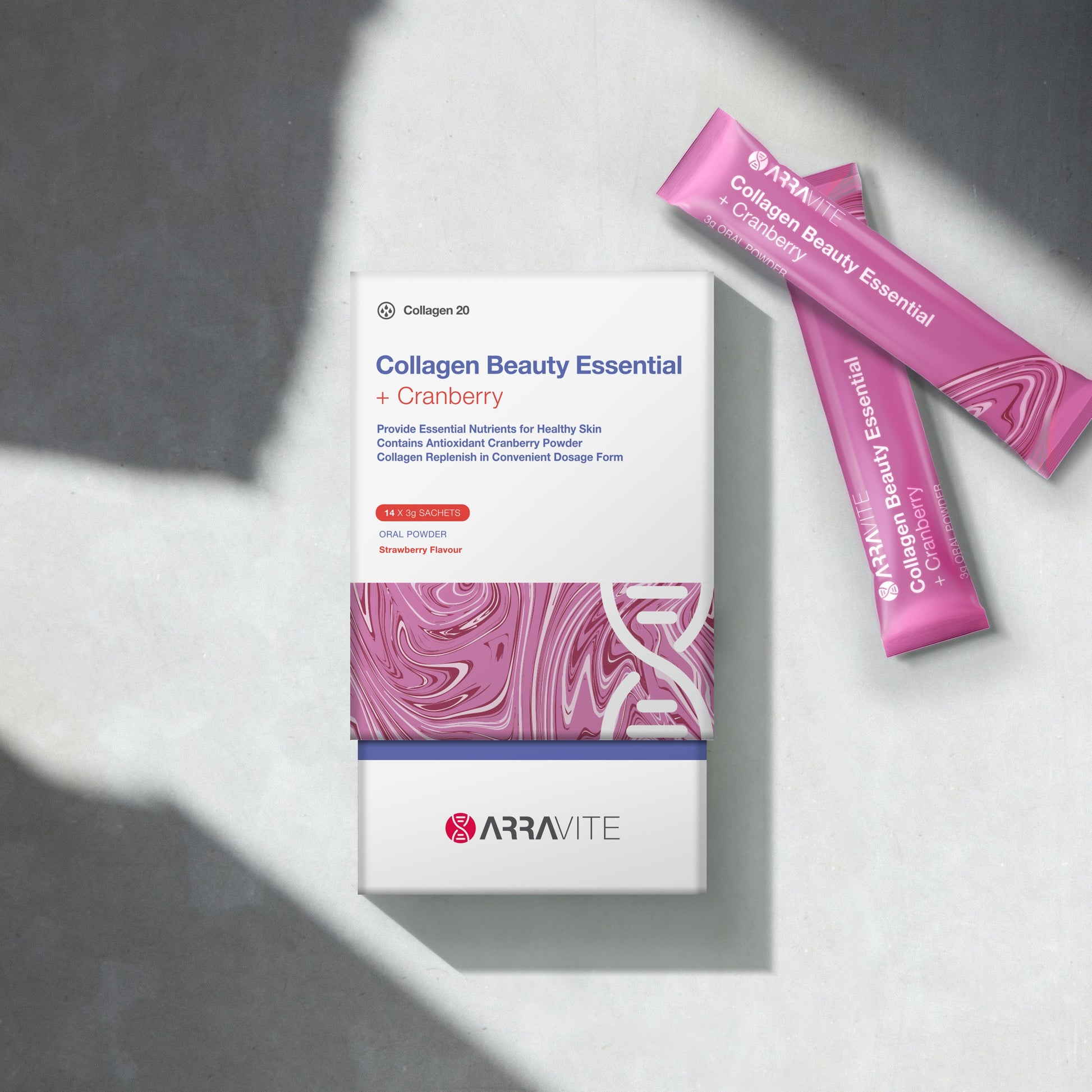 Collagen Beauty Essential + Cranberry Extract (Strawberry Flavour) - ARRAVITE