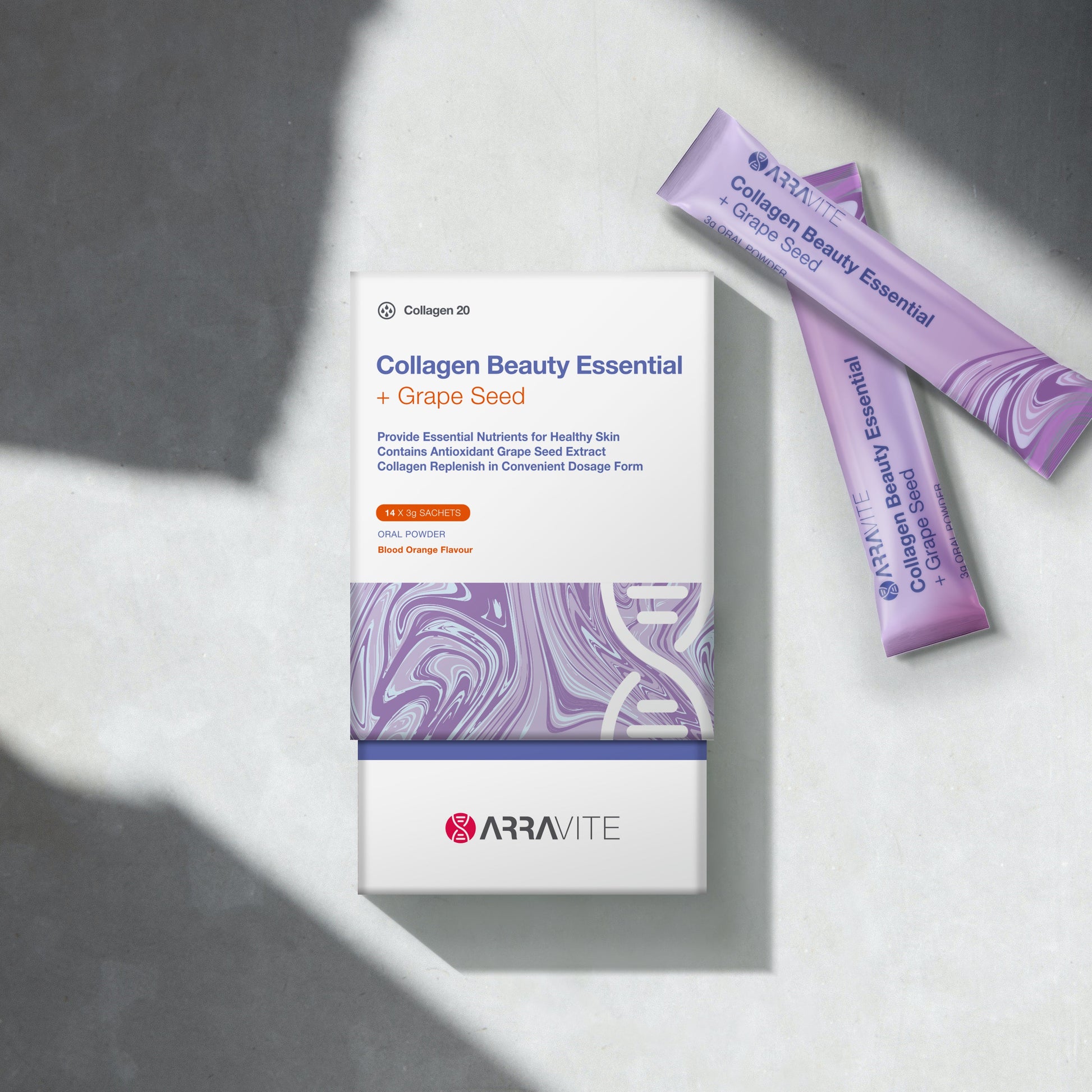 Collagen Beauty Essential + Grape Seed for Skin Firmness (Blood Orange Flavour) - ARRAVITE