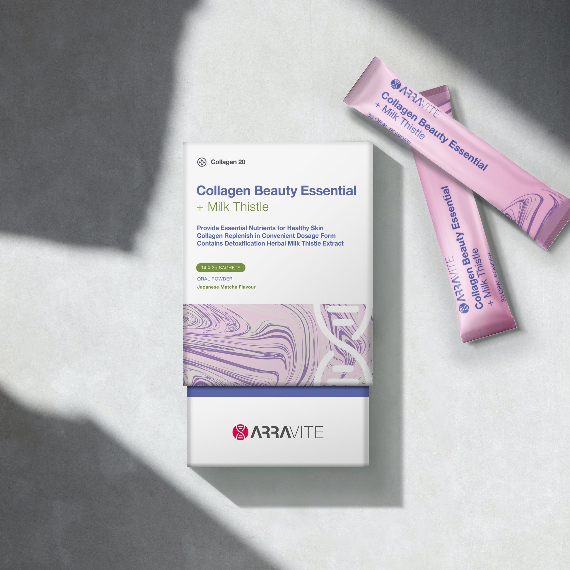 Collagen Beauty Essential + Milk Thistle Detox Support (Matcha Flavour) - ARRAVITE